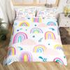 Lovely Rainbow Duvet Cover Sun Crown Cloud Rain Bedding Set Stick Figure Art Comforter Cover Kids Bedroom Polyester Quilt Cover