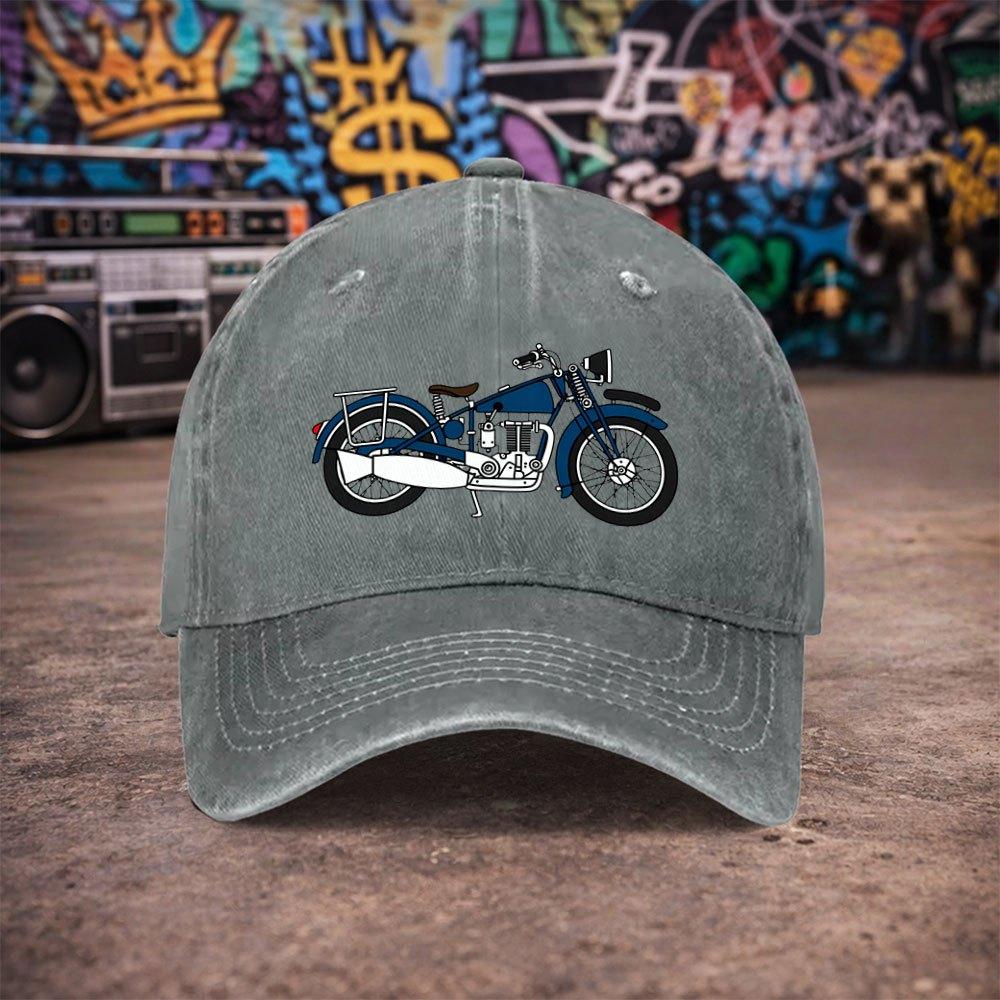 Vintage Motorcycle Print Baseball Cap Unisex Lightweight Washed Retro Hat with Hook Loop Closure for Unisex Women