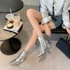 Bright Leather Block Heel Single Boots Autumn New Pointed Toe Side Zip Anti-Slip Wear-Resistant High Heels