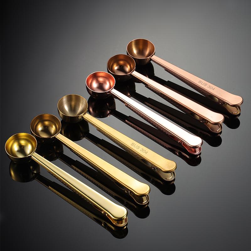 Зажим для кофейной ложки из нержавеющей стали 430, многоцелевой зажим для запечатывания пакетов, титановое покрытие PVD, розовое золото, черный цвет