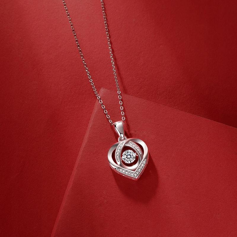 Women' SILVER Necklace Pendant Red Rose Cubic Zirconia Diamond