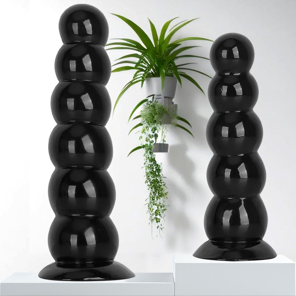 Шесть бусин Черная башня Присоска Анальная пробка - Большая Мягкая Тянущаяся бусина Дилататор для мужчин и женщин