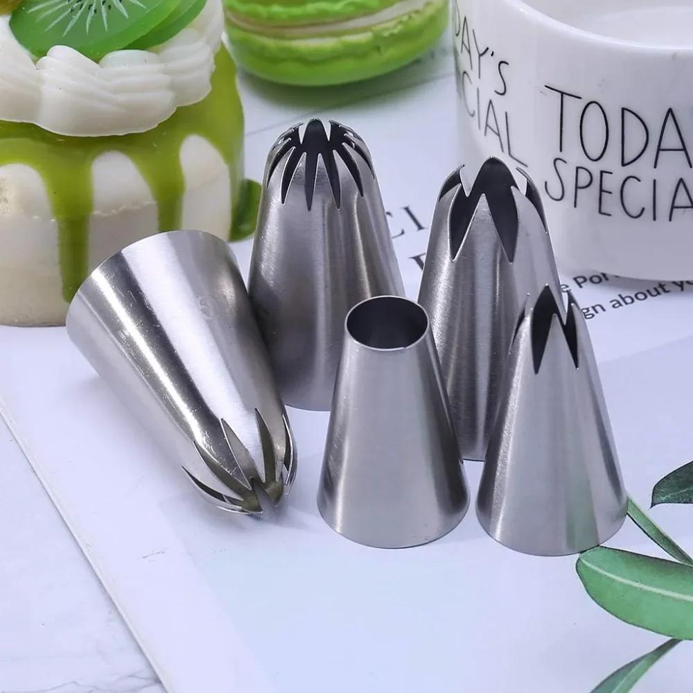 Для 1 набора из 5 больших трубчатых насадок из нержавеющей стали для выпечки, набор для самостоятельного украшения торта