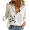Women Fashion Buttoned Shirt Ladies Casual Long Sleeve Linen Top Floral Print Blouse