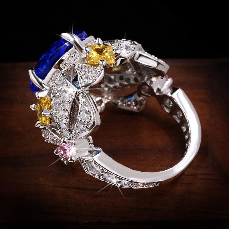 Hot-selling Jewelry In Europe and America Fashion Flowers Colorful Zircon Fox Sapphire Ring Personality Temperament Ring