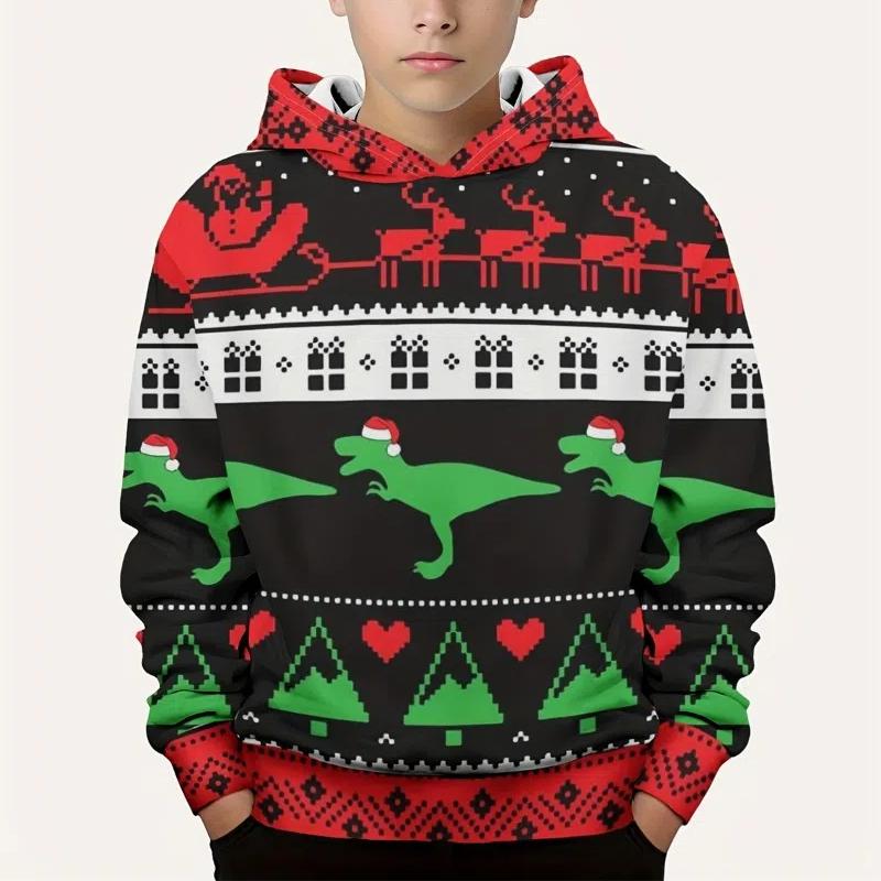Детская одежда, рождественские забавные толстовки с принтом Санта-Клауса и дерева в формате 3D для мальчиков, повседневный осенний свитер с длинным рукавом для активного отдыха