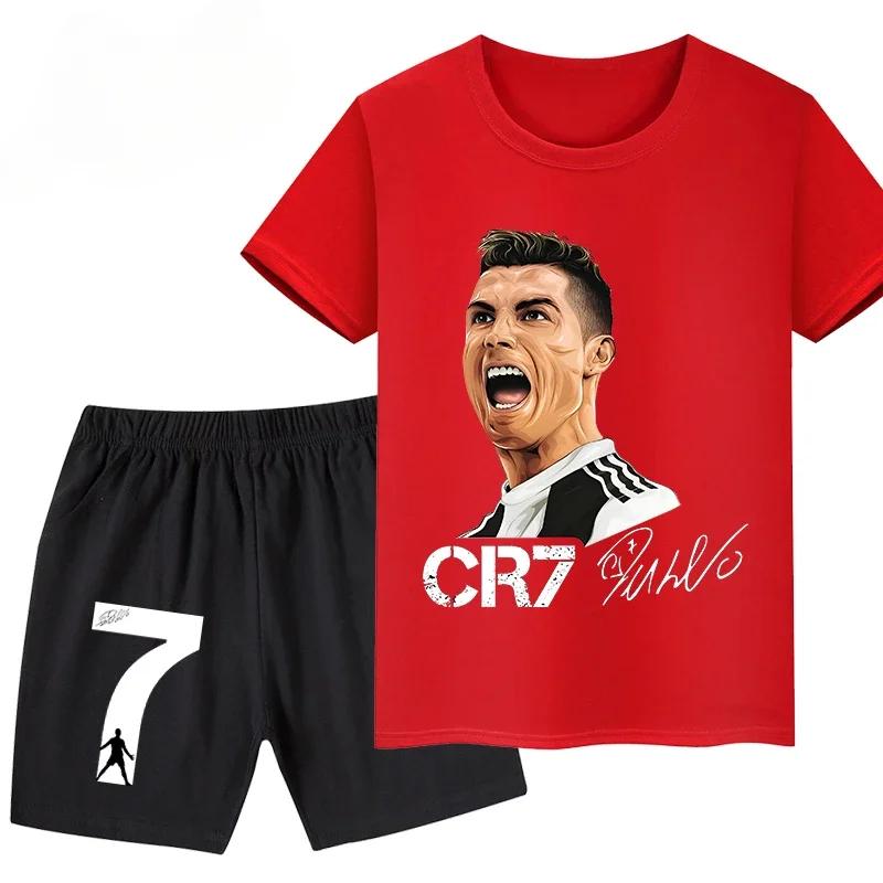 Ronaldo Football Player CR7 Printed Children Clothing Casual T-shirt+Shorts 2pcs Sets Summer Kids Boys Fashion Sportsuits.