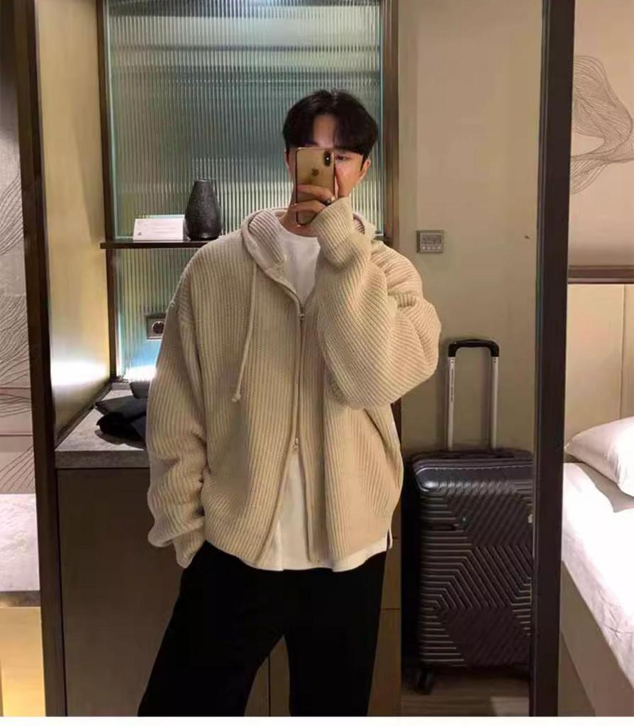 Мужской модный универсальный кардиган-свитер с капюшоном на осень/зиму однотонный