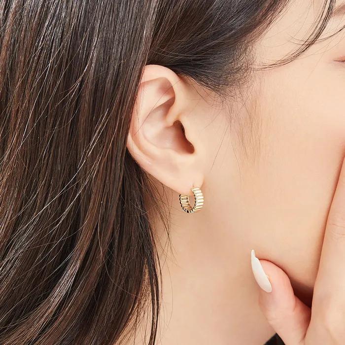 14K 18K Volume Textured Hoop Earrings_2 types