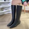 Модные женские туфли на плоской подошве с высокими сапогами до колена с квадратным носком, зима 2025, новый тренд, готические туфли челси, повседневные кожаные туфли, модное платье, Botas Mujer