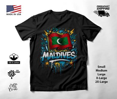 Maldives Flag Graffiti Graphic T-Shirt Black Unisex S-2XL