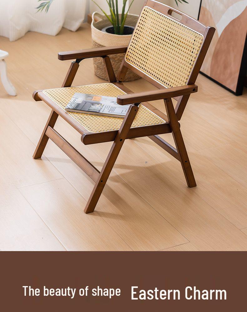 Портативный складной ротанговый стул в винтажном стиле со спинкой для дома, балкона и отдыха на свежем воздухе