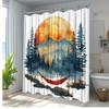1pc Mountain Sunset Theme Shower Curtain, Vibrant Nature with Hammock, Polyester Fabric, Bathroom Decor, Featuring 12 Hooks,