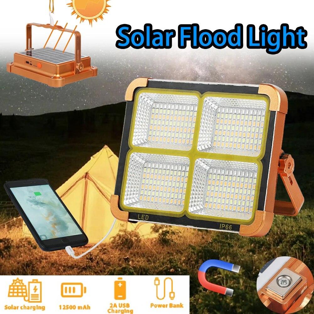LED Solar Lights Rechargeable Lamp Flashlight Camping Lantern Portable Lighting Lights Outdoor Emergency Portable Camping Lights
