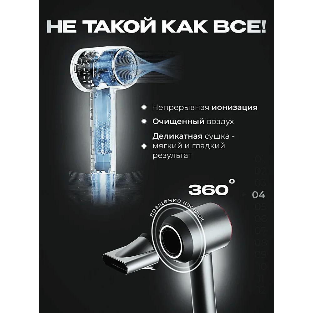 Фен, профессиональный фен 2500 Вт, в комплекте 5 насадок и держатель для фена, фиолетовый