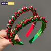 Festive Christmas Headband with Red & Green Beads, Golden Accents & Bell Charms - Hand-Wrapped Polyester Party Accessor