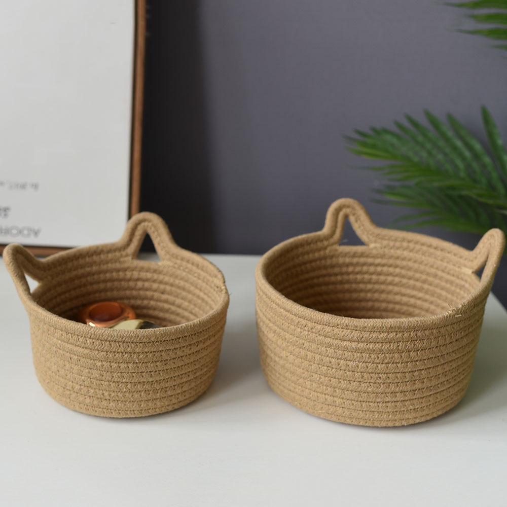 Round Cotton Rope Rattan Cat Ear Storage Basket