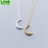 Fashion Cute Moon Pendant Necklace For Women Genuine Sterling Silver 925 Link Chain Necklace Korea Style Fine Jewelry