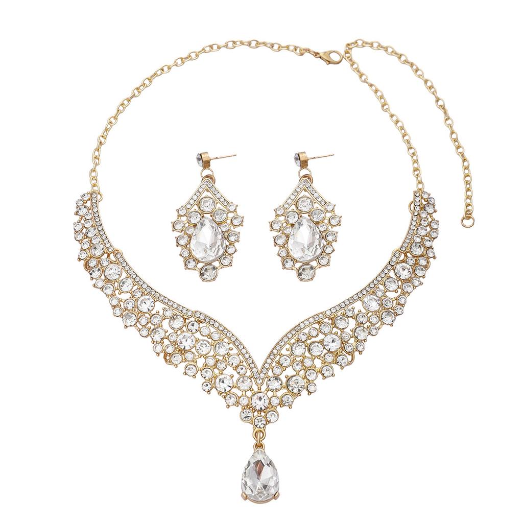 2026 Big Water Drop Jewelry European and American Necklace Earrings Two-piece Set Flower Bride Retro Premium Design Sense Set