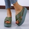 Large Size Cool Slippers Women's Summer Outer Wear Women's Shoes European and American Open-toed Waterproof Table Slope Heel Thick-soled