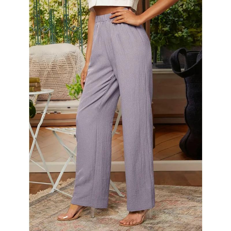 Женские весенне-летние однотонные свободные повседневные широкие брюки с эластичной резинкой на талии