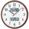 Clock Wall Clock Brown Metallic Diameter Radio Analog Calendar Temperature Humidity Display KX383B 35.0x5.2cm