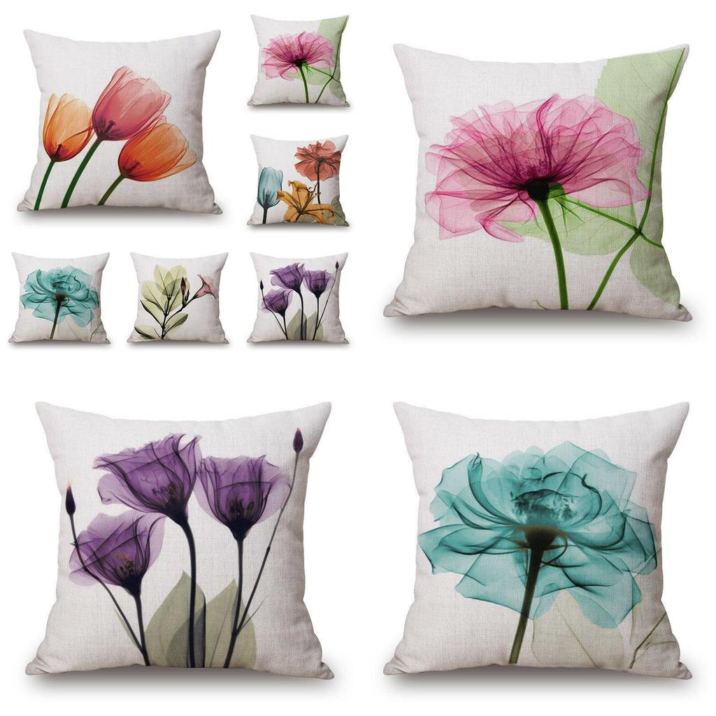Premium Cotton Linen Pillow Case With Timeless Tulips Design For Home Decor