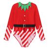 Kids Dance Leotard Christmas Costume Long Sleeve Stripes Brass Bells Belt Athletic Wear