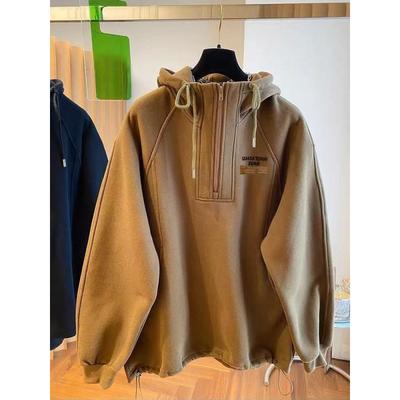 Большой размер Толстовка из флиса с капюшоном на половину молнии Утепленный свитер Женский осенне-зимний Дизайнерский Тонкий топ