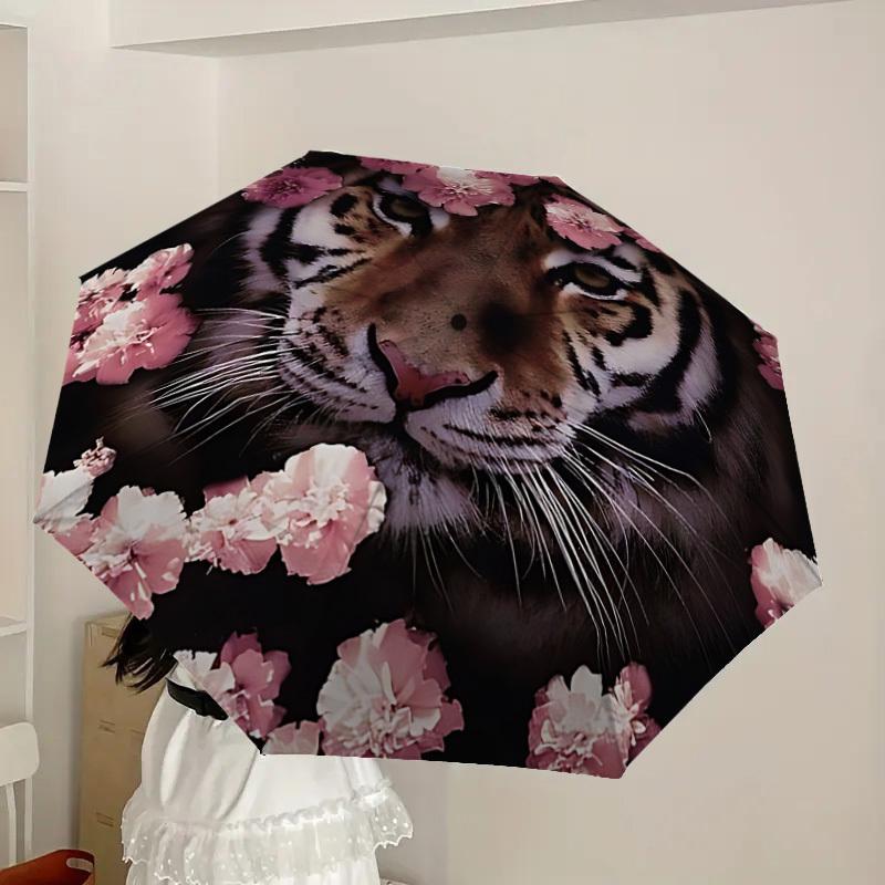 1pc Tiger Blossom Print Automatic Open/Close Umbrella, 8-Rib Sturdy Frame, Umbrella for Travel, Everyday, Formal Events yy251126065