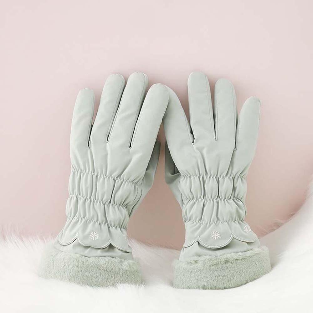 Soft Satin Anti-cold Gloves Down Cotton Finger Mittens Plush Thickened Gloves Cycling
