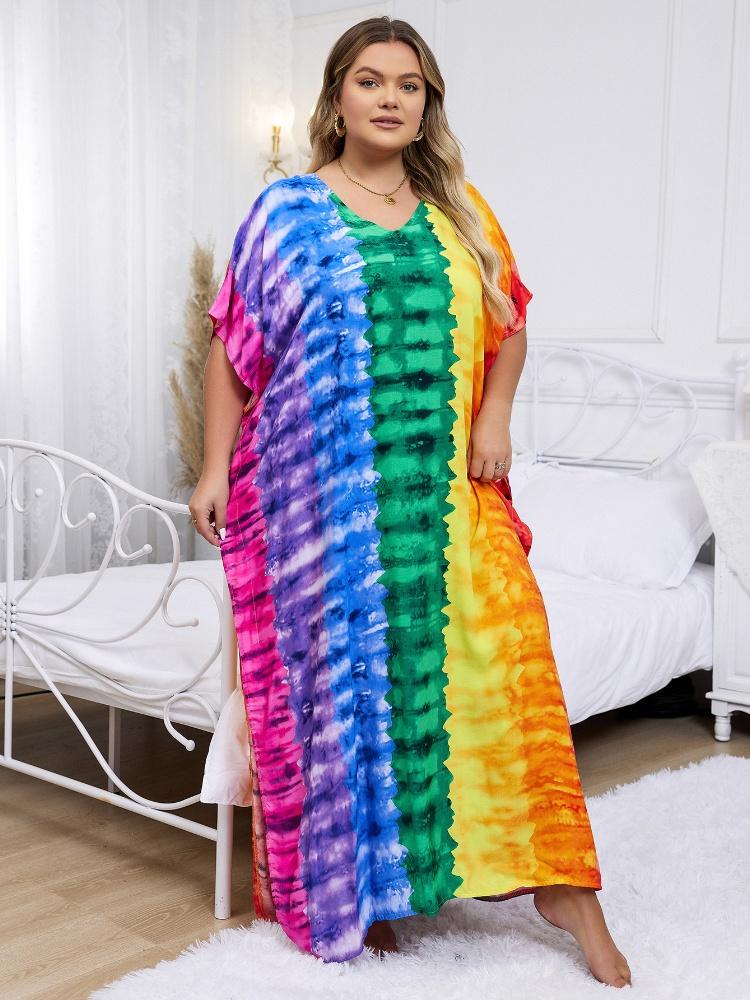 EDOLYNSA Стильный красочный женский богемный халат, длинное платье, свежее платье для отдыха, непринужденное домашнее платье, пляжная одежда, накидка Q1546
