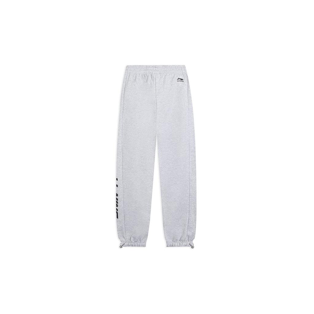 Li-Ning Trend Series Однотонные повседневные флисовые теплые трикотажные спортивные брюки с манжетами, брюки унисекс, светло-серые, серые AKLSB15-1