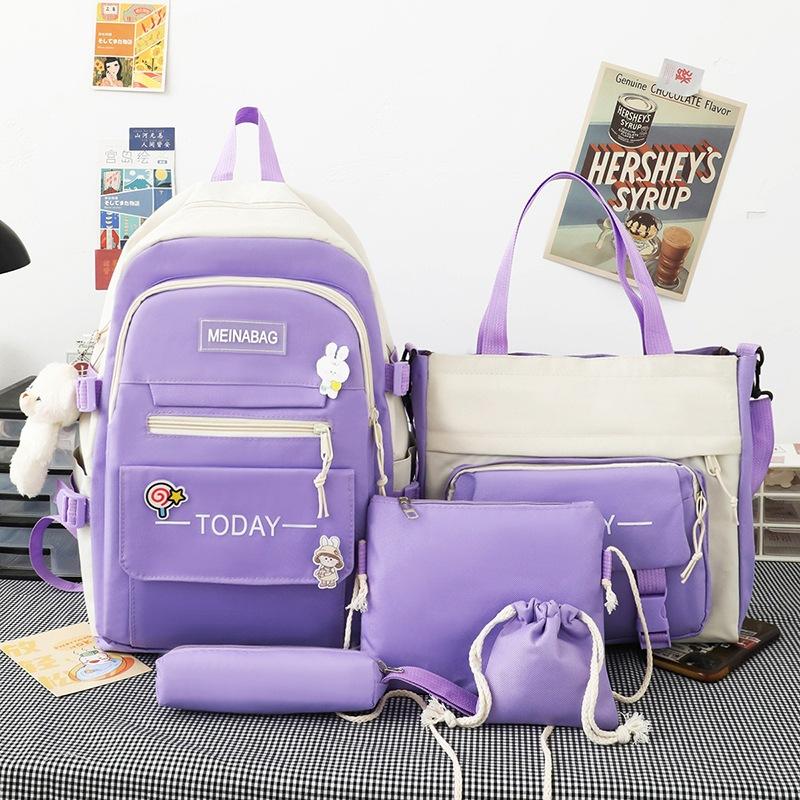 5 шт., школьный рюкзак Оксфорд, женские рюкзаки для школьников старших классов, большой вместительный водонепроницаемый универсальный рюкзак