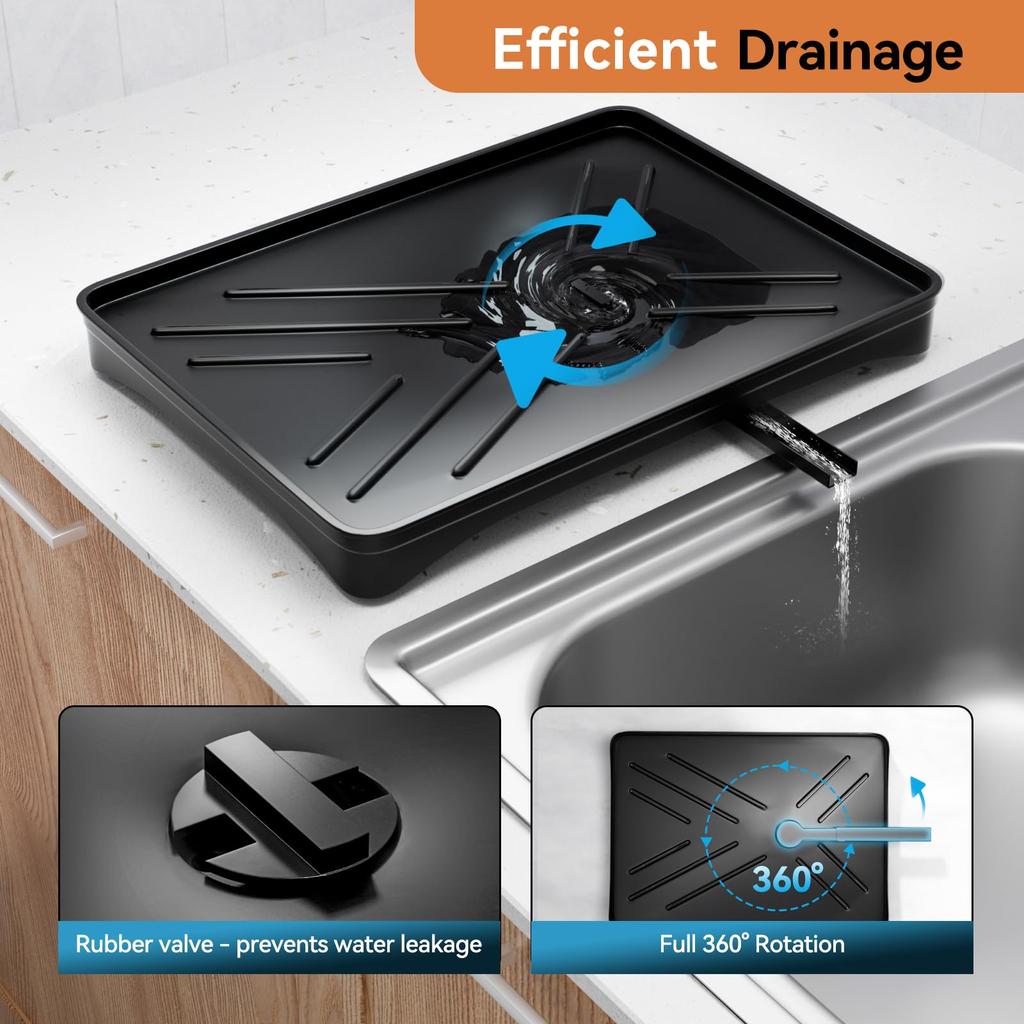 Dish Drying Rack - Expandable Dish Rack, Large Capacity Dish Drainer for Kitchen Counter, Rust-Proof with Utensil Holder, Black