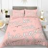 Love Theme Duvet Cover Set King Queen Size Heart Shape Romantic Letters Pink Flower For Kids Girls Couples Polyester Bedding Set
