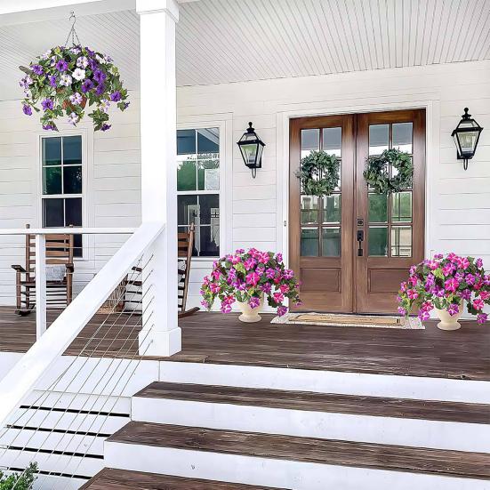 Искусственные цветы Morning Glory, устойчивые к ультрафиолетовому излучению, реалистичные искусственные шелковые цветы для украшения дома и улицы, подвесная корзина для оконного ящика