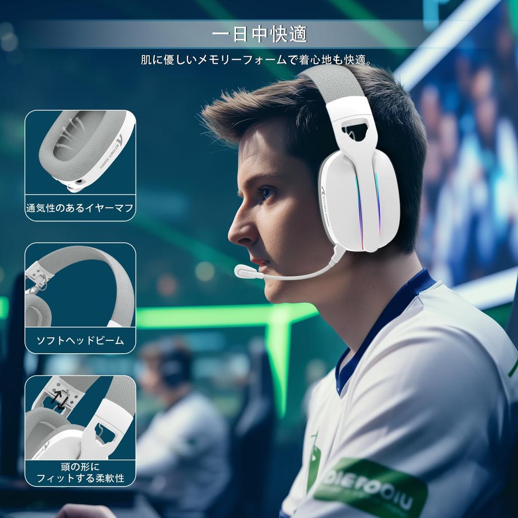 ATTACK SHARK L90 Gaming Connectivity Bluetooth Latency with Lightseed Surround 40mm Noise Detachable Up to 35 Hours of Continuous RGB Compatible with