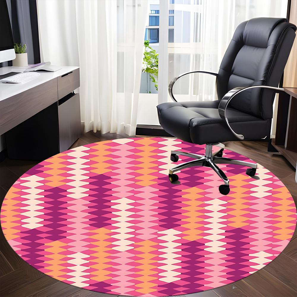 1pc Colorful Circle Chair Carpet for Office, Indoor Non Slip Washable Polyester Fiber Carpet,