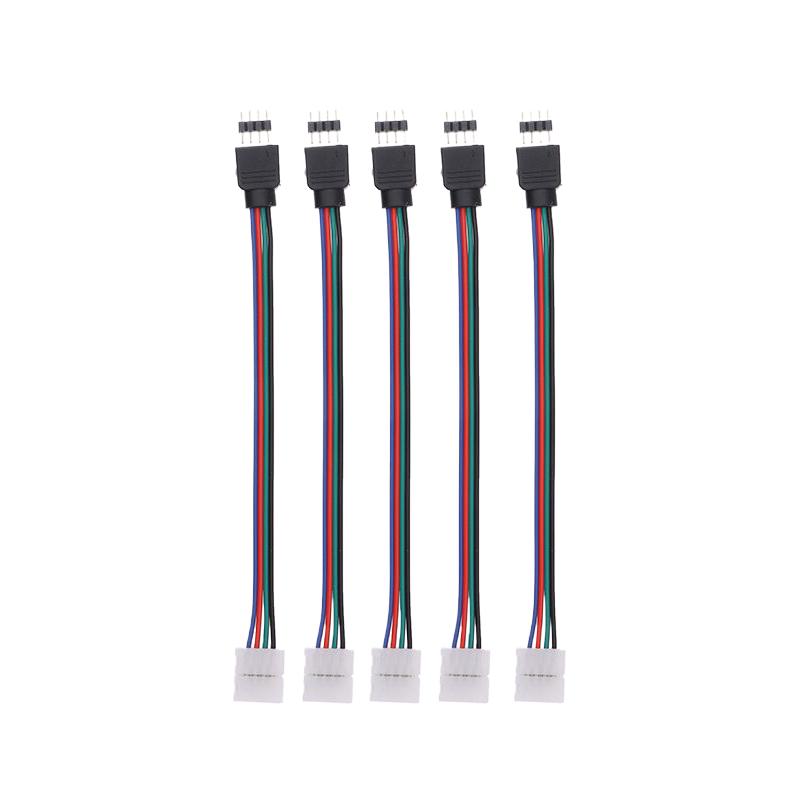 5Pcs 5050 Led Rgb Strip Light Connector 4 Pin Conductor Strip To Controller Jumper Solderless Clip On Pigtail Power Adapter