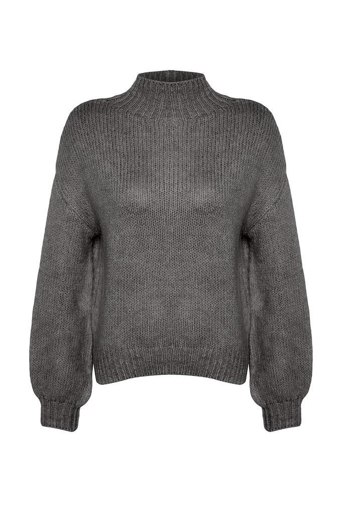 Женский модный стильный свитер фиолетовый мягкий текстурированный толстый трикотаж с круглым вырезом