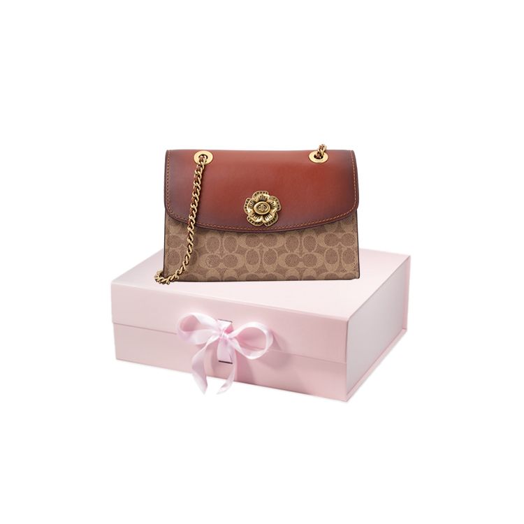 Coach Parker 26 Классическая сумка-тоут из покрытого холста с цветочным принтом-цепочкой Женские сумки Коричневый Желтый 30585-B4RU