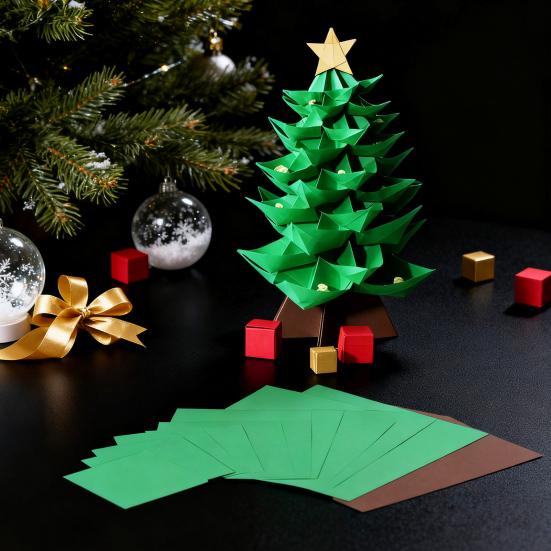 DIY Paper Christmas Tree Handmade Origami Tree Kit Fold 3D Christmas Paper Craft Set Holiday Desk Decoration for Craft Lovers Adults
