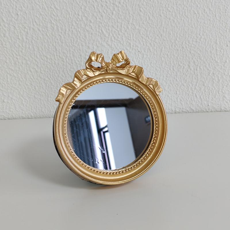 1PC Vintage Resin Jewelry Dish Mirror Tray Antique-style Resin Vanity Set Gift & Versatile Accent 10.5x12cm