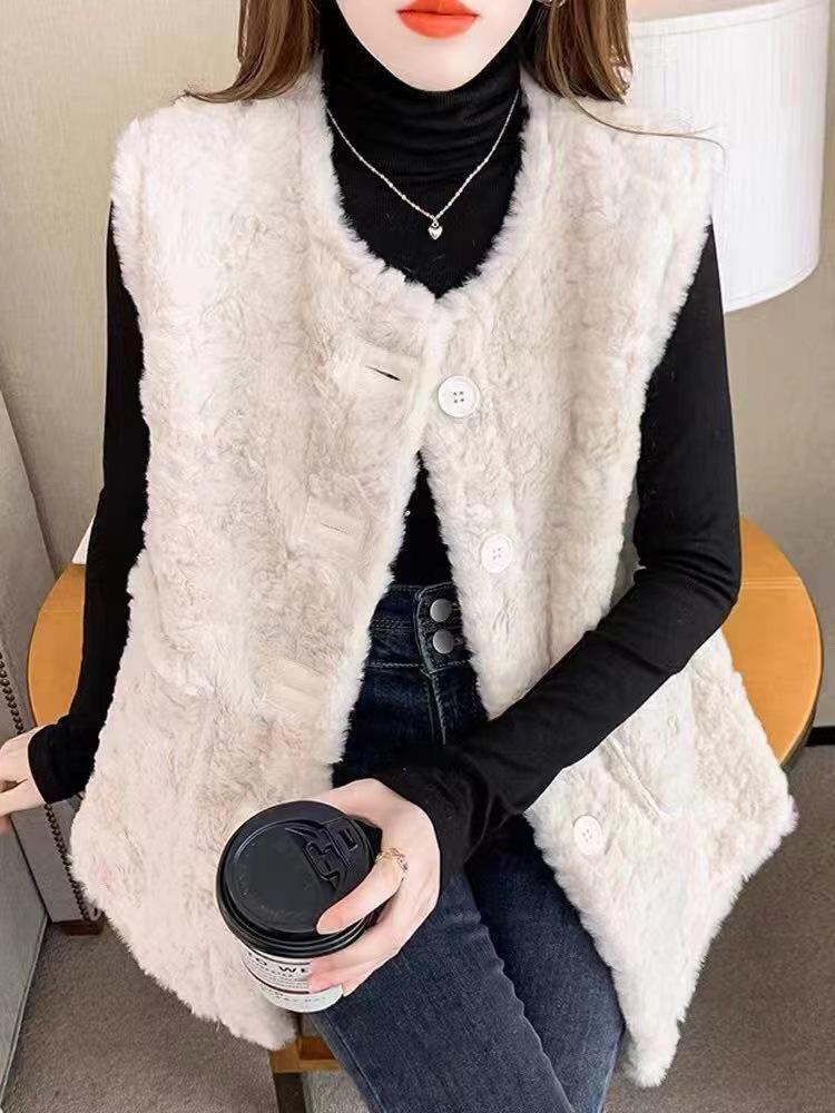 Ягненок плюшевый европейский вокзал осень и зима новые европейские товары одежда меховой интегрированный жилет короткое пальто