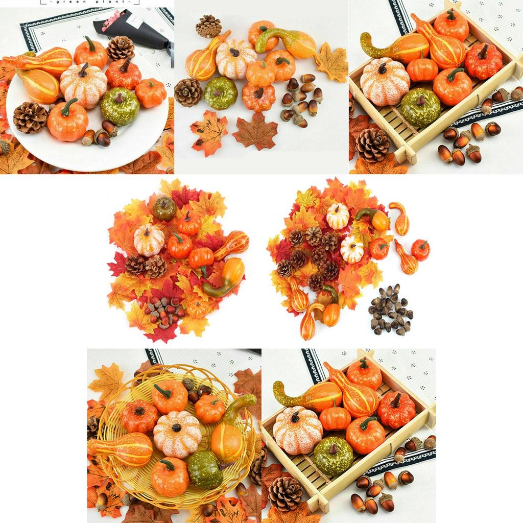 Изысканный набор искусственных тыкв из пенопласта на Хэллоуин с реалистичными реквизитами в виде сосновых шишек