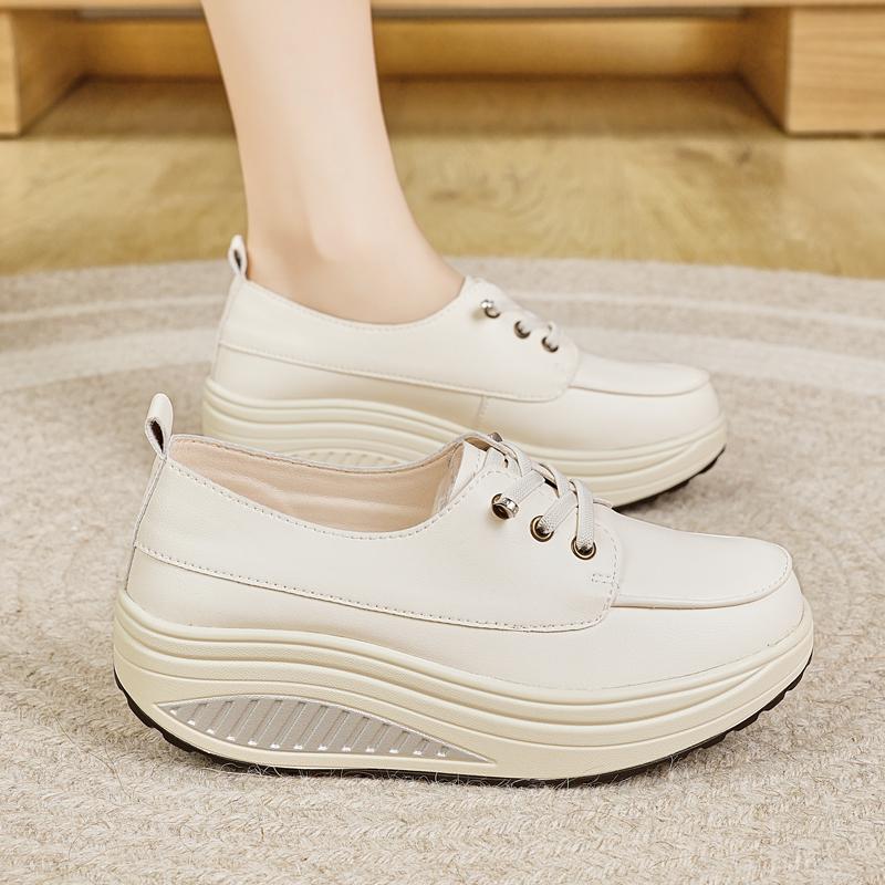 Women Platform Loafers Students Casual Leather Elevator Shoes Thick Sole Height Increase Sneakers