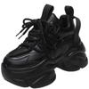 Fashion Women Chunky Leather Sneakers 7.5CM High Platform Ulzzang Sports Dad Shoes New 2024 Autumn Breathable Thick Bottom Casual Shoes