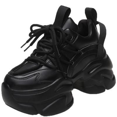 Модные женские кроссовки из массивной кожи на высокой платформе 7,5 см, спортивная обувь Ulzzang для папы, новинка 2024 года, повседневная обувь с дышащей толстой подошвой