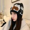 Warm Jacquard Pattern Beanies Fair Isle Style Printing Knit Cap Jacquard Cat Knitted Hat  Girls